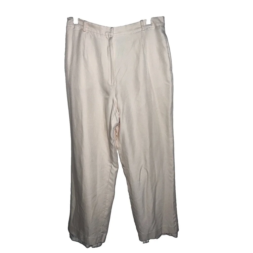 Talbots‎ Women's Size 12 Petite 100% Silk Poly Line High-Rise Cream Three Pocket